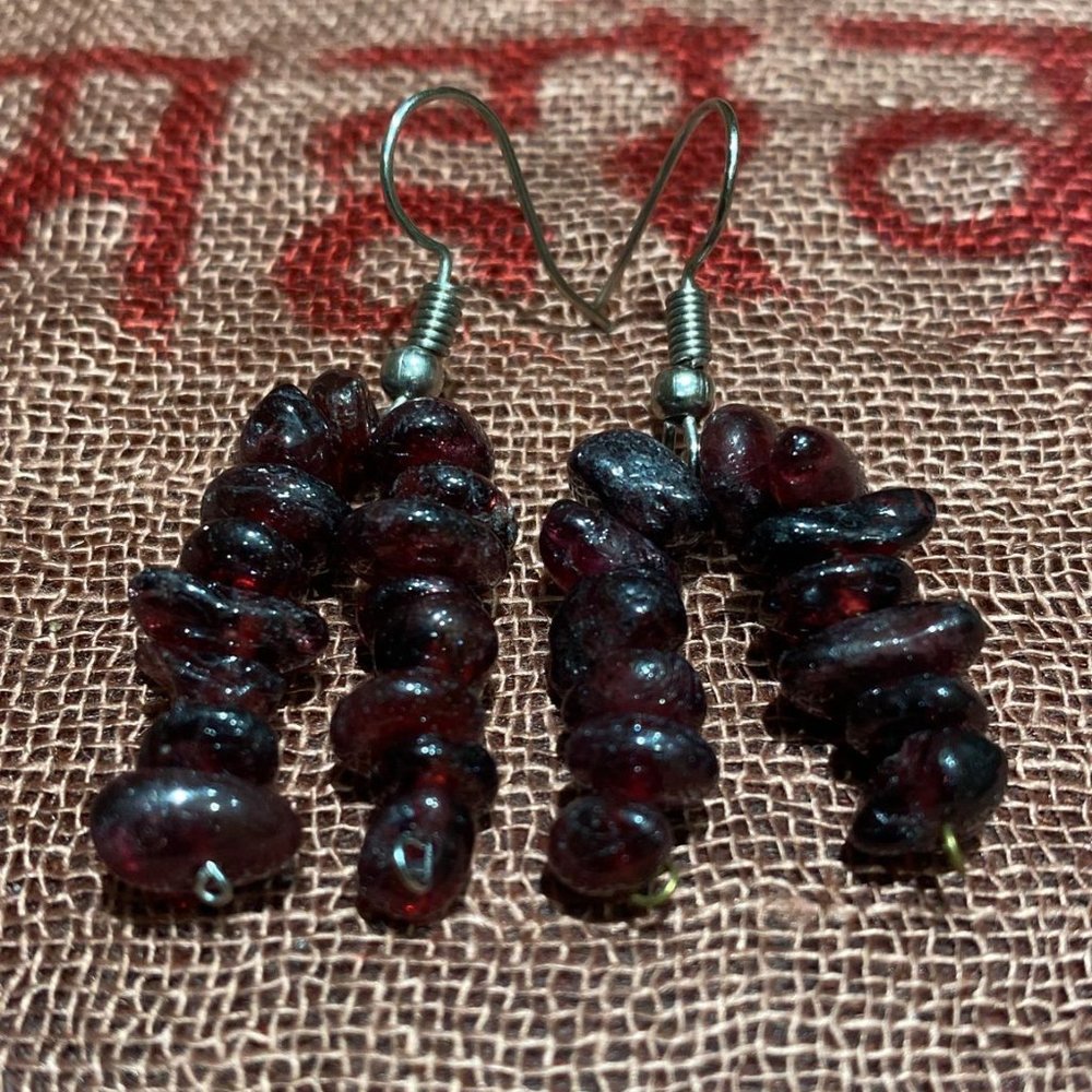 Garnet Chips Dual-Strand Earrings - Picture 1 of 1